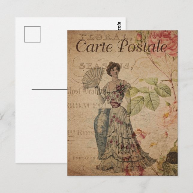 Vintage Victorian Woman with Fan Postcard (Front/Back)