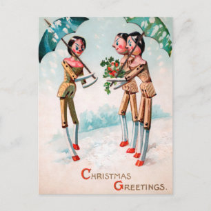 Vintage Victorian Wood Dolls Christmas Postcard