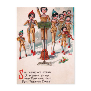 Vintage Victorian Wooden Doll Band Christmas Postcard