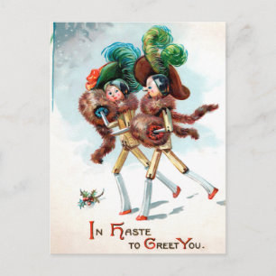 Vintage Victorian Wooden Doll Ladies Postcard