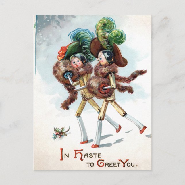 Vintage Victorian Wooden Doll Ladies Postcard (Front)