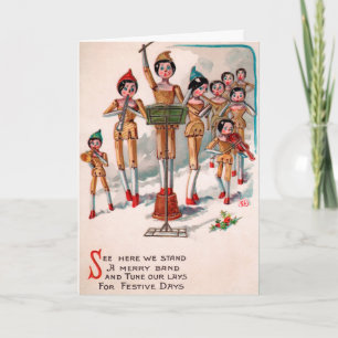 Vintage Victorian Wooden Dolls Band Christmas Card