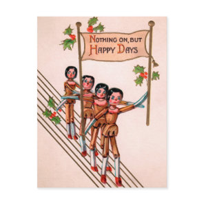 Vintage Victorian Wooden Dolls Happy Christmas Postcard