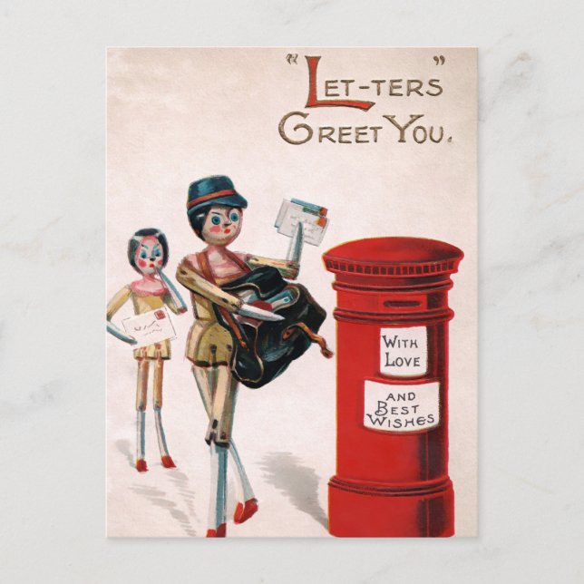 Vintage Victorian Wooden Dolls Mail Postcard (Front)