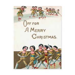 Vintage Victorian Wooden Dolls Merry Christmas Postcard
