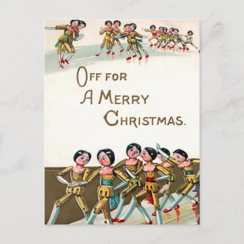 Vintage Victorian Wooden Dolls Merry Christmas Postcard