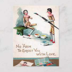 Vintage Victorian Wooden Dolls Painting Christmas Postcard