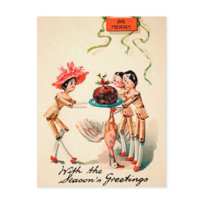 Vintage Victorian Wooden Dolls Plum Pudding Postcard