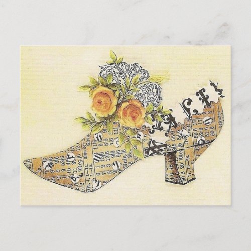 Vintage Victorian Yellow Rose Cinderella Slipper Postcard