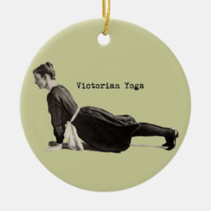 Vintage Victorian Yoga Woman Upward Dog Pose Print Ceramic Ornament