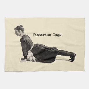 Vintage Victorian Yoga Woman Upward Dog Pose Print Kitchen Towel