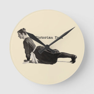 Vintage Victorian Yoga Woman Upward Dog Pose Print Round Clock