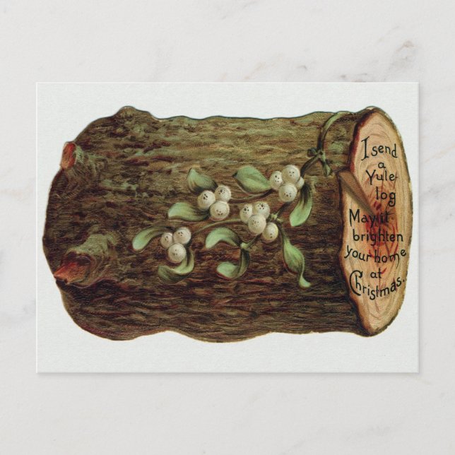 Vintage Victorian Yule Log Christmas Postcard (Front)