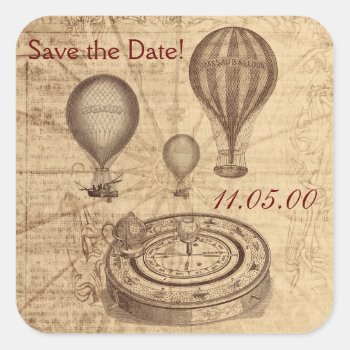 Vintage Victoroian Hot Air Balloons Square Sticker by justbecauseiloveyou at Zazzle