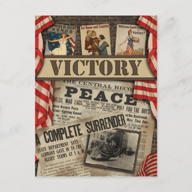 Vintage "Victory" WWI Scrapbook Postcard (Front)