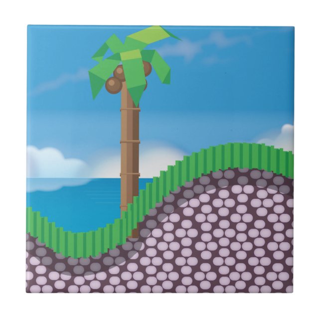 Vintage Video Game Palm Trees. Tile (Front)