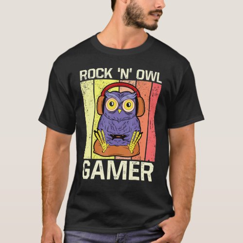 Vintage Video Game Saying Gaming  Rock N Owl Gamer T_Shirt