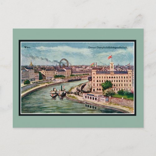 Vintage Vienna Austria Danube river art Postcard