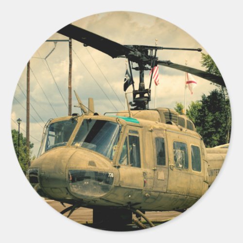 Vintage Vietnam Era Uh_1 Huey Military Helicopter Classic Round Sticker