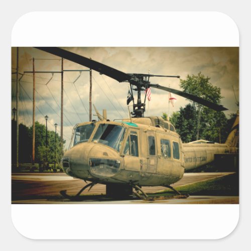 Vintage Vietnam Era Uh_1 Huey Military Helicopter Square Sticker