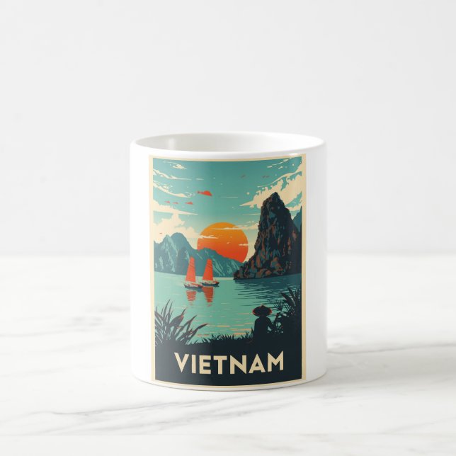Vintage Vietnam Travel Retro Ha Long Bay Coffee Mug (Center)