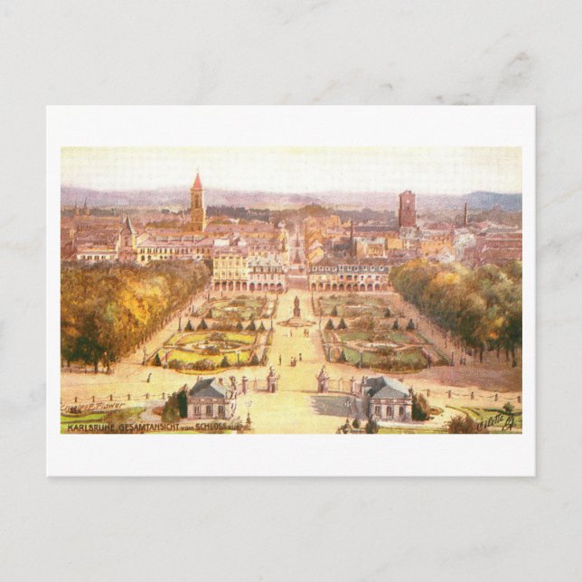 Vintage View from the Castle, Karlsruhe, Germany Postcard (Front)