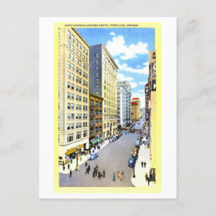 Vintage View of Sixth Avenue in Portland, Oregon, Postcard