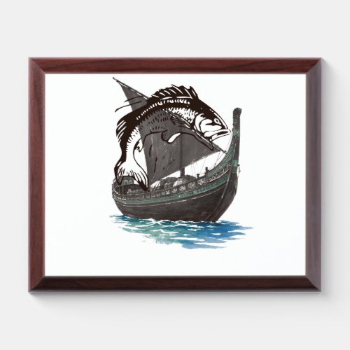 Vintage Viking Longship & Salmon Silhouette | Nord Award Plaque