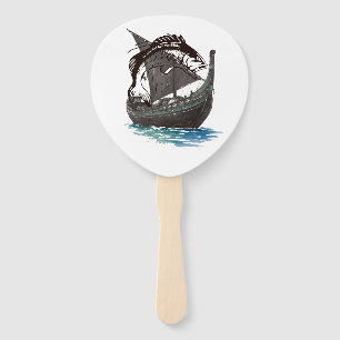 Vintage Viking Longship & Salmon Silhouette Nord Hand Fan