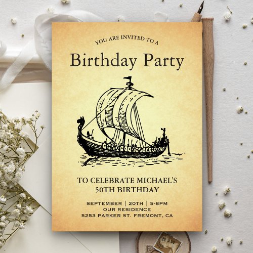 Vintage Viking Ship Birthday Party Invitation