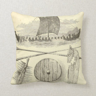 Vintage Vikings Artwork and Illustrations Throw Pillow