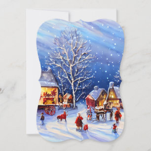 Vintage Village Painting Christmas Greeting Card