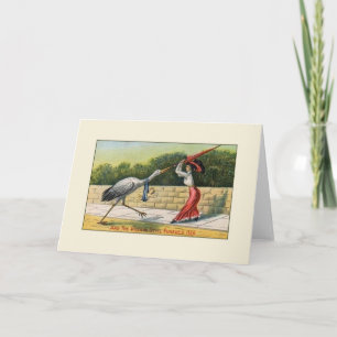 Vintage Villain Stork Whimsical New Baby Card