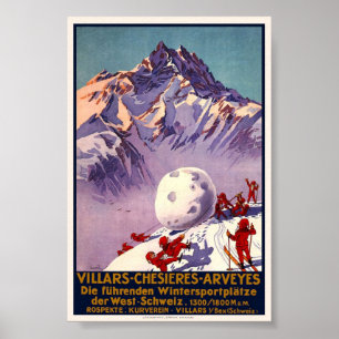 Vintage Villars Chesieres Arveyes Travel Poster