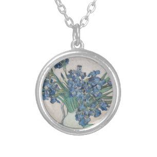 Vintage Vincent Van Gogh Irises Flowers Floral Silver Plated Necklace