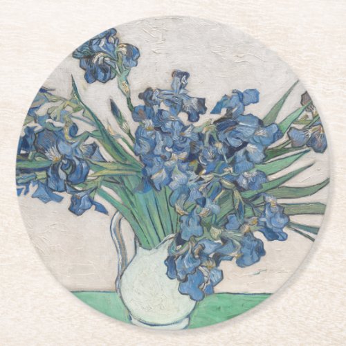 Vintage Vincent Van Gogh Irises Round Paper Coaster