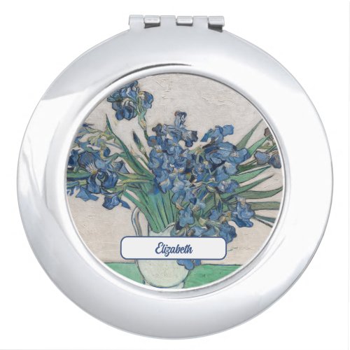 Vintage Vincent Van Gogh Irises with Name Template Compact Mirror