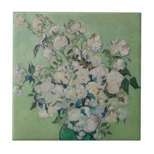Vintage Vincent Van Gogh Painting Roses Ceramic Tile
