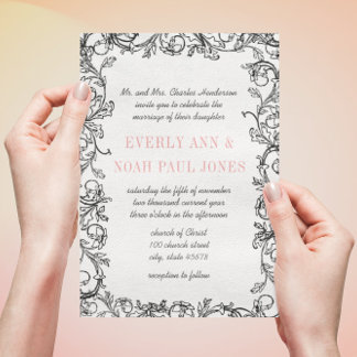 Vintage Vine Deep Honeysuckle Wedding Invitation
