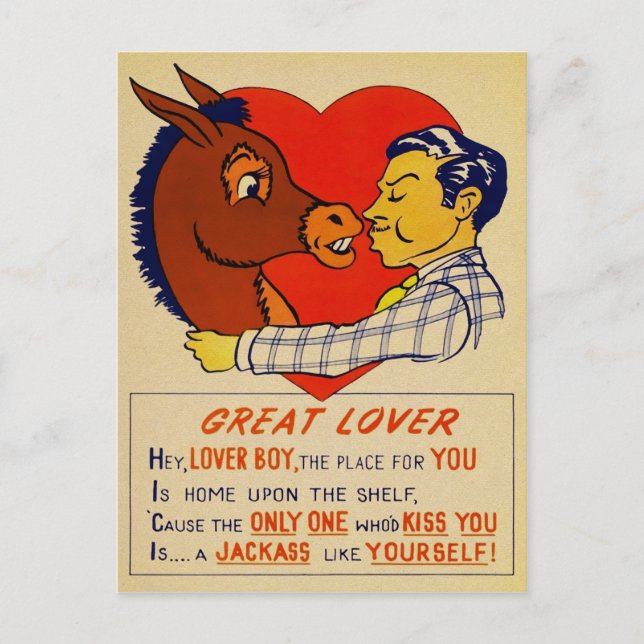 Vintage Vinegar Jackass Valentines Day Postcard (Front)
