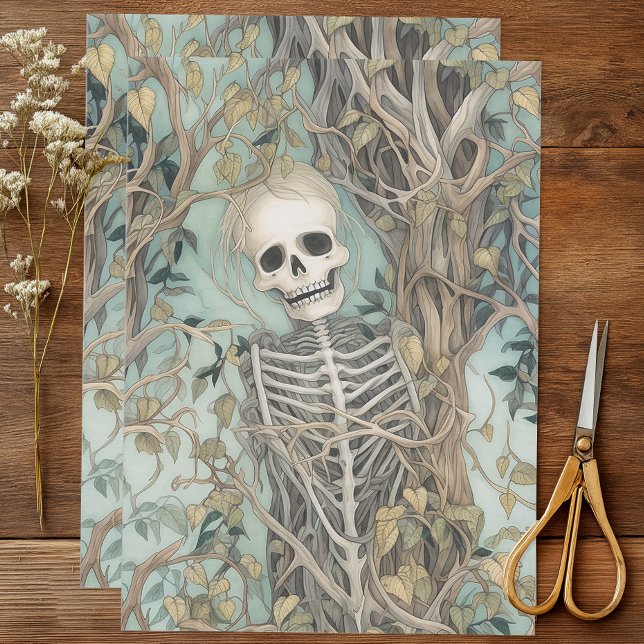 Vintage Vines and Skeleton  Tissue Paper (Tissue paper featuring a detailed skeleton entwined with vines and branches)