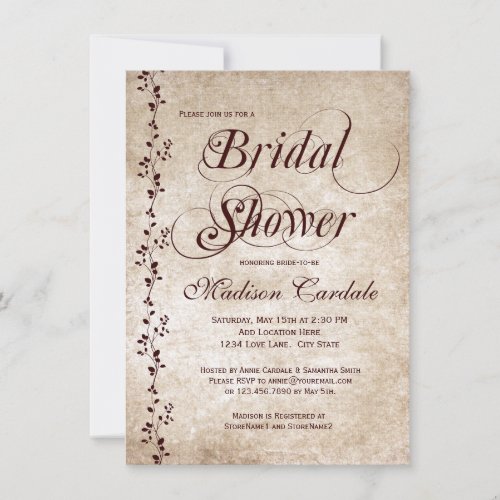 Vintage Vines Elegant Bridal Shower Invitations