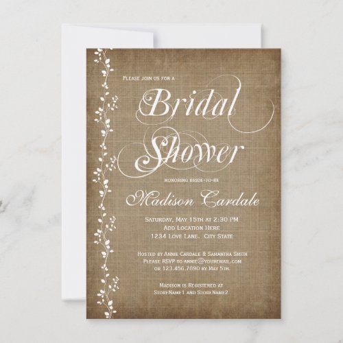 Vintage Vines Rustic Bridal Shower Invitations