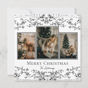 Vintage Vines Unique 3 Photo Holiday Card