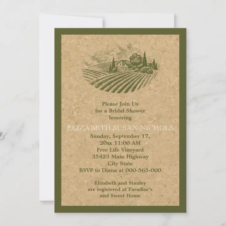 Vintage vineyard and cork wedding bridal shower invitation Zazzle