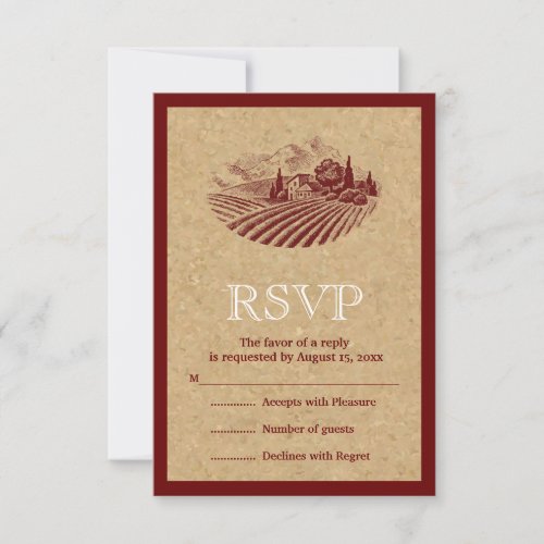 Vintage vineyard and cork wedding RSVP reply