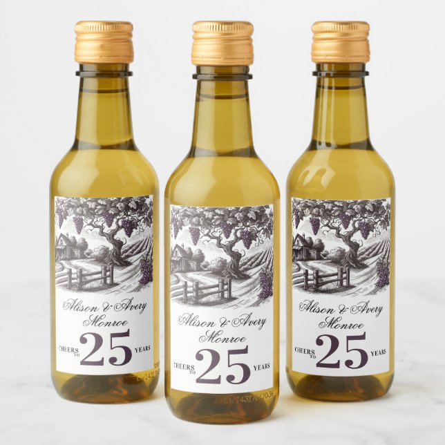 Vintage Vineyard Anniversary Party Wine Label (Bottles)