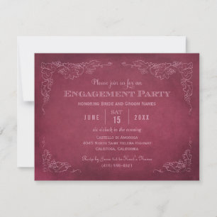 Vintage Vineyard Burgundy Engagement Party Invitation
