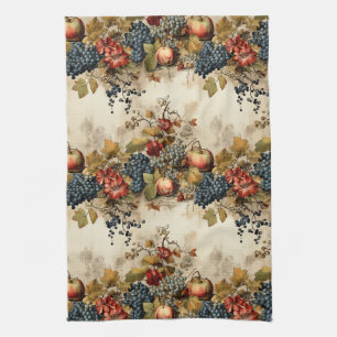 Vintage Vineyard Grape Fruit Cream Garland Kitchen Towel