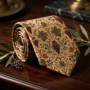 Vintage Vineyard Grapes and Olives Harvest Neck Tie